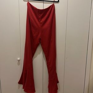 Keepsake the label red satin, high waisted kick flare 70s rock style pants.